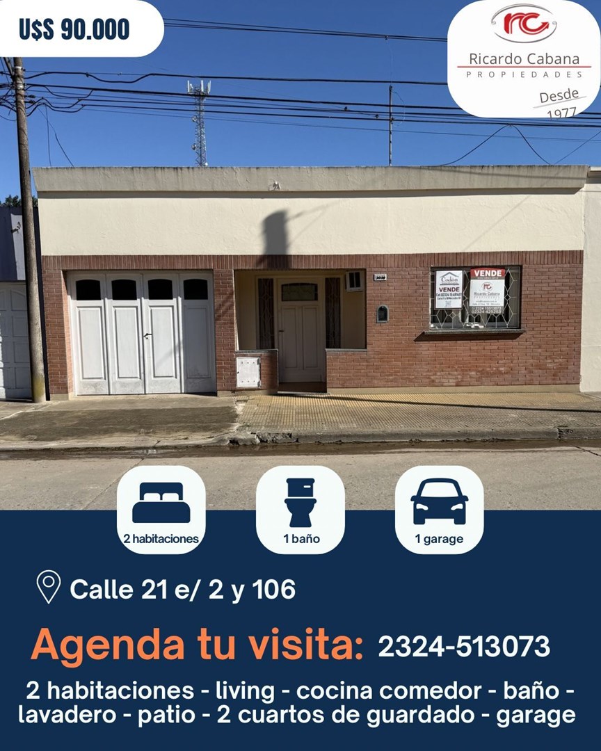 CASA EN VENTA En calle 21 e/ 2 y 106