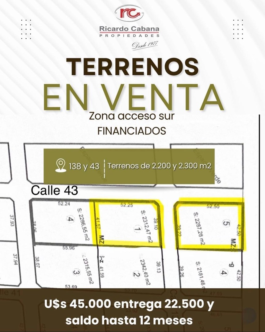 LOTES EN VENTA ZONA ACCESO SUR  FINANCIADOS !!